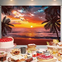 Beach Sunset Glow Backdrop Seaside Coconut Palm Trees Wall Banner Hawaii Beach