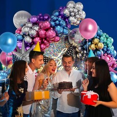 135pcs Disco Balloon Arch Kit with Disco Ball Balloons Silver Blue Green Purp…
