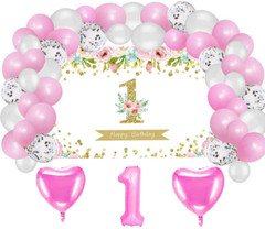 Girl First Birthday Party Supplies Decorations, Pink And Gold Backdrop Balloons