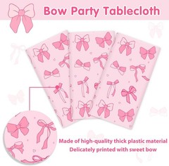 3 Pack Pink Birthday Bow Party Decorations Tablecloths, Large Size 54 X 108 Inch