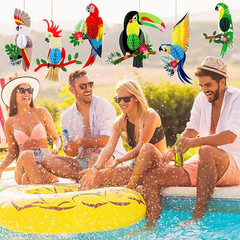 6 Pieces Tropical Birds Honeycomb Cutouts, Large Parrot Hanging Decor Parrot Hon