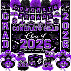Graduation Decorations Class of 2026,Red Graduation Party Supplies- Congrats Gra