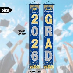 Graduation Decorations 2026 – Blue Gold Congrats Grad Porch Banner for Gradua…