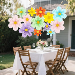 12 Pcs Paper Flowers Decorations for Wall, Pink Yellow Green Purple Orange Blue
