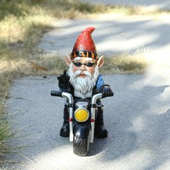 Gnome Riding Motorcycle Middle Finger Statue Funny Biker Garden Decor Lawn Patio