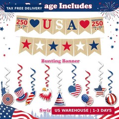 250th Anniversary Decorations – Hanging Swirls 250 Anniversary USA Banner | Four