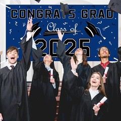 Graduation Decorations 2025 Blue Polyester Graduation Backdrop Party Decorations