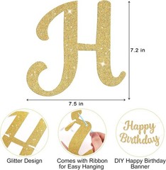 Glitter Happy Birthday Banner Sign Birthday Garland Wall Door Banners Flag fo…