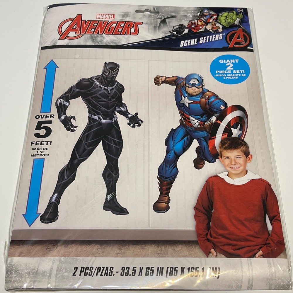 Marvel Avengers Scene Setters Wall Decor 2 Piece Set 5ft Black Panther Captain