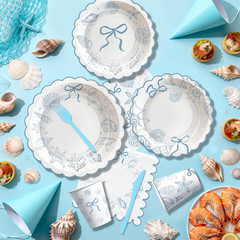 Seashell Party Decorations for Summer Beach Birthday Turned Pretty, Blue Bow Sea