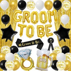 Gold Bachelor Party Decorations, Groom To Be Banner, Satin Sash & Badge, Wedding