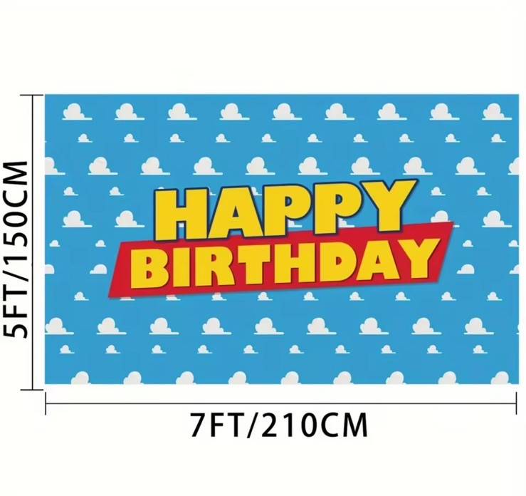 Birthday Party Backdrop Blue White Yellow Red Cloud Pattern 7x5ft Decoration