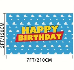 Birthday Party Backdrop Blue White Yellow Red Cloud Pattern 7x5ft Decoration