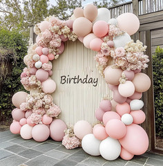 Pastel Pink White Balloon Arch Double Stuffed Light Pink White Sand Beige Cream