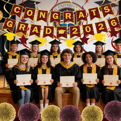 17 Pcs Maroon and Gold Graduation Decorations, Congrats Grad 2026 Banner Set wit