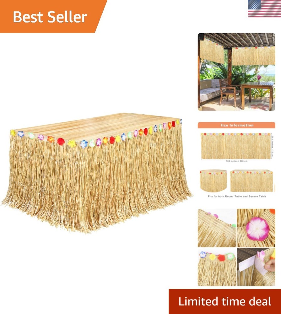 Luau Grass Table Skirt Natural 9 Feet x 29.5 Inch Hawaiian Table Skirt for Tr…