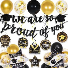 Graduation Decorations Class of 2025, Black and Gold Graduation Balloons with Gr