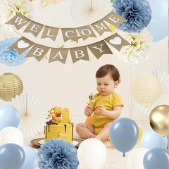 Baby Shower Decorations for Boys with Rustic Burlap Welcome Banner and Dusty …