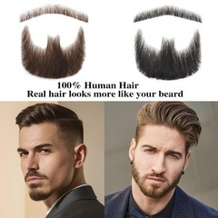 Fake Mustache Realistic Beard,100% Human Hair Full Hand Tied Goatee Facial Ha…
