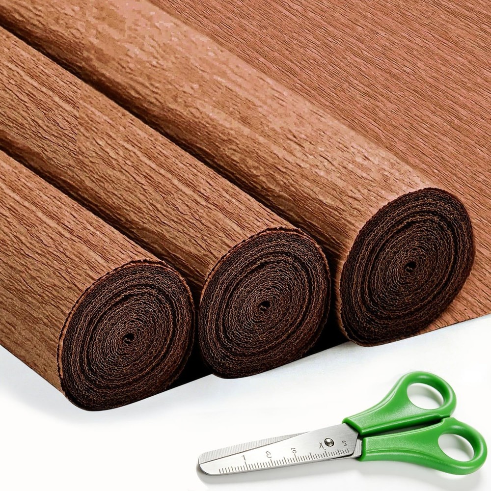3 PCS Brown Crepe Paper Rolls 17×98 Inch Heavy Duty DIY Crafts Party Wedding