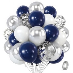 Navy Blue Silver Balloons Kit,50pcs 12inch Royal 12inch, White Sliver