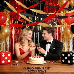 6 Rolls Casino Party Decorations Streamers – Red Black Gold Crepe Paper for Poke