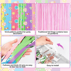 4 Packs Candyland Party Decorations 3.3 X 6.6 Ft Candy Foil Fringe Curtain Dark