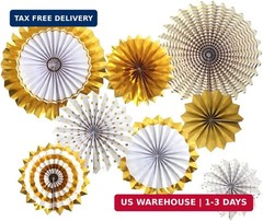 8 Pcs Decoration Hanging Party Gold Paper Fans Set for Birthday Wedding Graduati