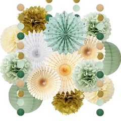Sage Green Party Decorations Sage Green and Gold Pom Poms Flowers Fans Olive …
