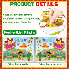 72 PCS Cinco De Mayo Decorations, 9 Sheets Cinco De Mayo Window Clings, Double-S