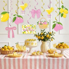 20Pcs Lemon Hanging Swirl Decorations,Yellow and Pink Just A Drop Older Lemon…
