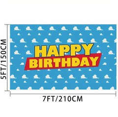 Birthday Party Backdrop Blue White Yellow Red Cloud Pattern 7x5ft Decoration