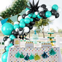 Teal Balloon Arch Kit – Black & White Balloons, Silver Star Foil – Perfect fo…