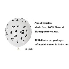 Paw Prints-A-Round Biodegradable Latex Balloons, White with Black paw prints …