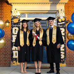 Blcak & Gold Graduation Decorations 2026 – 2 Pack Large Hanging Banners “Clas…