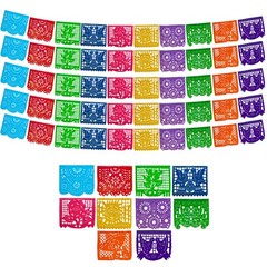 Mexican Party Banners (5 Pack with 10 Plastic Flags per Banner) – Papel Picad…
