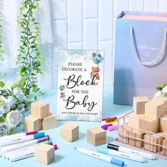 75 Pcs Baby Shower Games Sign Kit Including Decorate a Block Game Sign 50 DIY Bl