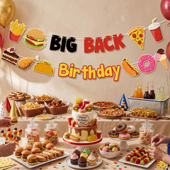 Big Back Birthday Party Decorations Banner, Funny Junk Food Garland for Bachelor