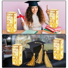 6 PCS Light Up Graduation Centerpiece Lantern Boxes Class of 2026 Gold