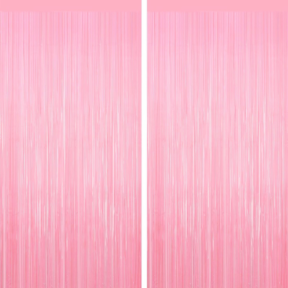 Pastel Pink Tinsel Backdrop Foil Fringe Curtains – 2 Packs Door Streamers Backdr