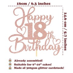 1 PCS 18th Birthday Cake Topper Double Sided Rose Gold Glitter Heart Accent