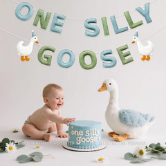 One Silly Goose Birthday Decorations Sage Green Dusty Blue Felt Handmade Pre-Str