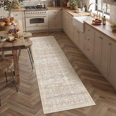 WondRg 2×8 Beige Washable Floral Hallway Runner Rug 2’x8′, Accent |