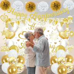 50Th Anniversary Decorations for Couple, White Gold Cheers to 50 Years Wedding P