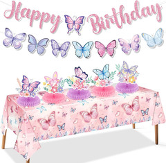 Butterfly Party Decorations Pink Purple Butterfly Happy Birthday Bunting Banner
