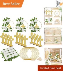 48 Pcs Baptism Centerpiece Set First Communion Decor Wooden Cross Floral Hoop