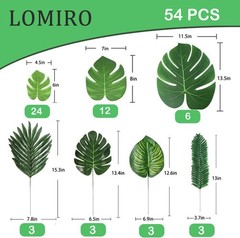 54 Pieces 7 Kinds Artificial Tropical Leaf Jungle Leaves Plant Safari Leaves
