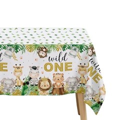 Safari Wild One Birthday Decorations Boy Tablecloth, 3Pcs Disposable Zoo