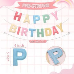 Felt Happy Birthday Banner, Pre-Strung 3D Birthday Rainbow Garland, Reusable …