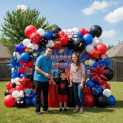 Spider-Man Balloon Garland Arch Kit – 140Pcs Red Blue Black White W/ Stickers